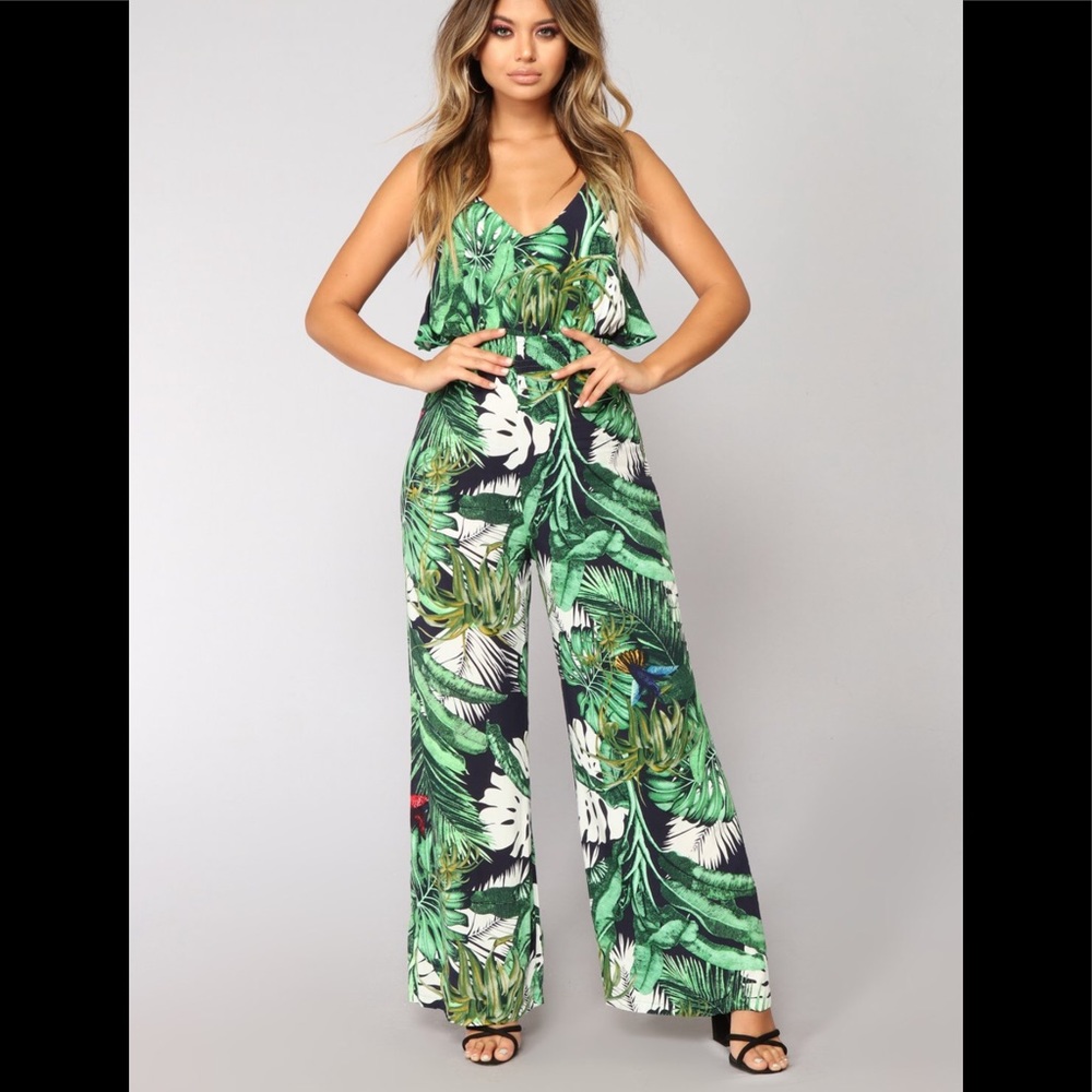 Fashion Nova Tropical Green Jumpsuit
